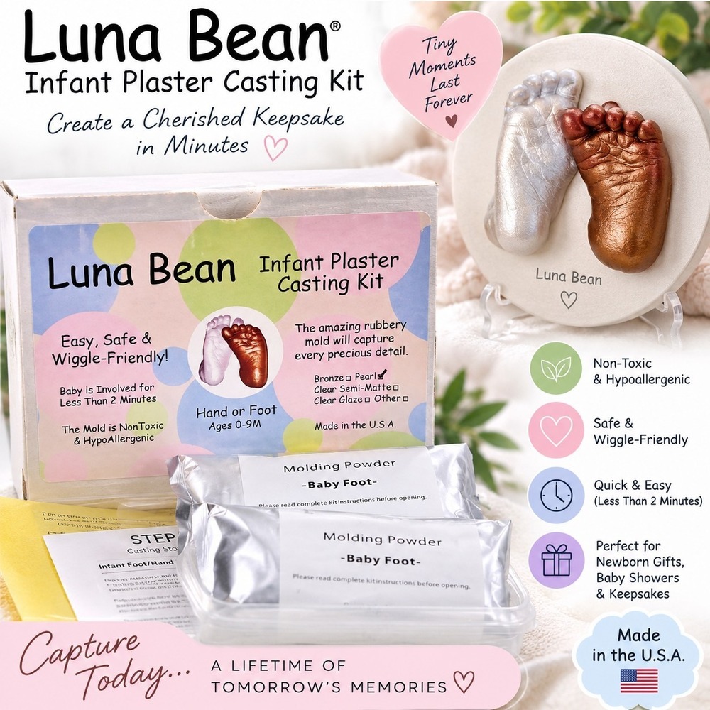Luna Bean Infant Plaster Casting Kit Baby Hand Foot Keepsake 0-9M Pearl NEW
